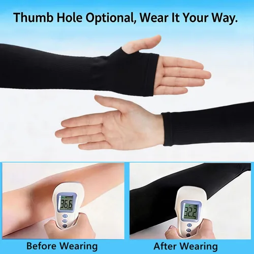 Miniatura 6 de Mangas de protección solar con orificios para el pulgar para hombres y mujeres, cubierta de compresión de enfriamiento para brazo UV, manga