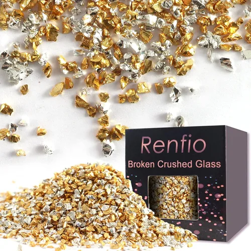 Miniatura 28 de Renfio Fragmentos de purpurina de vidrio triturado roto de 0.079 a 0.157 pulgadas, irregulares, pequeños chips metálicos gruesos, 7 onzas (7.05 oz)