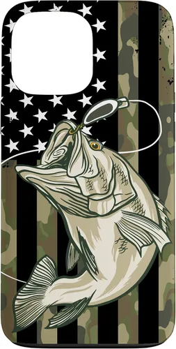 Miniatura 23 de Funda de camuflaje para iPhone 16, diseño de bandera estadounidense, pescador, pescador, camuflaje