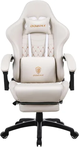 Miniatura 9 de Dowinx Silla de juegos grande y alta, silla de juego ergonómica para adultos con reposapiés y soporte lumbar de masaje, respaldo alto, silla de Negro