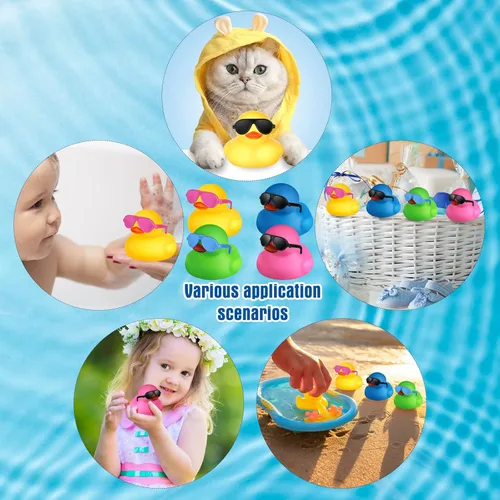 Miniatura 7 de Chivao 12 piezas de patitos de goma con 13 gafas de sol/gorras/sombreros pequeños mini patitos de goma de carnaval crucero cumpleaños juguetes