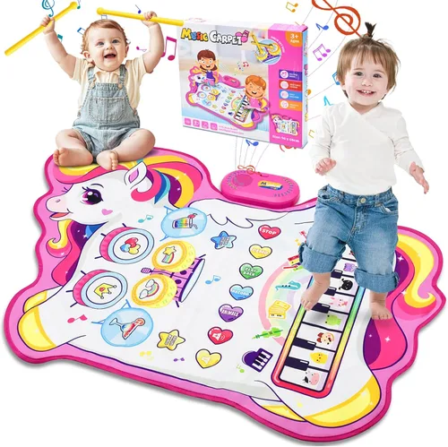Miniatura 8 de Cyiecw Tapete musical de dinosaurio 3 en 1, tapete de piano para jugar, regalo para niñas de 1, 2 y 3 años, juguetes sensoriales de aprendizaje