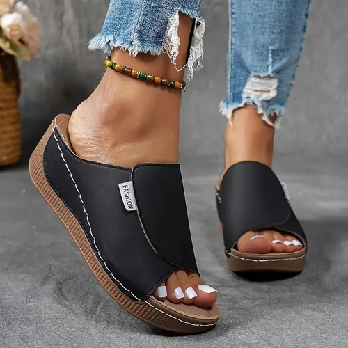 Miniatura 3 de Sandalias de cuña para mujer, puntera abierta, soporte de arco, calzado ortopédico para caminar, zapatos elegantes de suela suave sin cordones