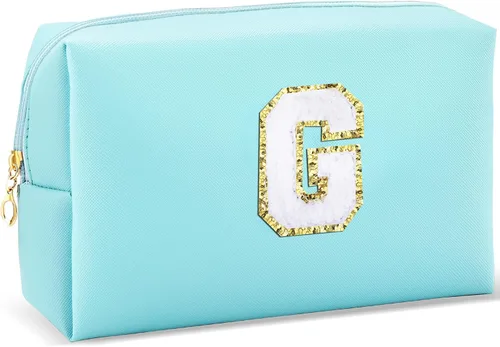 Miniatura 21 de URSKYTOUS Regalos para niñas, bolsa de maquillaje con inicial, bolsa de cosméticos personalizada con cremallera, bonita bolsa de aseo de viaje, Azul
