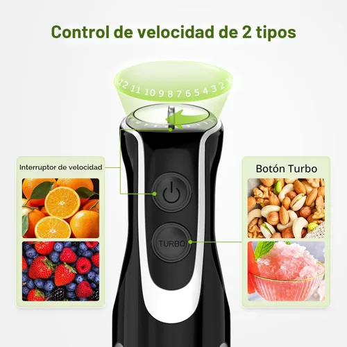 Miniatura 4 de Bonsenkitchen Batidora de inmersión 4 en 1 de mano con procesador de alimentos, batidora de mano de 12 velocidades con modo turbo, hoja de acero