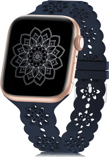 Miniatura 29 de Floral Silicone Band Compatible with Apple Watch Bands 38mm 40mm 42mm 44mm 41mm 45mm 49mm Women Men, Design Wristbands Soft Breathable Watch Bands