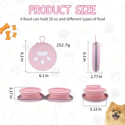 Miniatura 7 de Cuencos plegables para perros, 2 en 1, comedero de agua y alimentos portátiles para mascotas, viajes, campamento y caminar, 25 onzas (azul naranja)