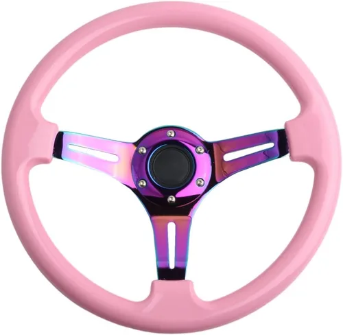 Miniatura 14 de Volante de Carreras de Coche de 6 Pernos Marco de Radios Neo Cromado Arcoíris Volante Universal de Posventa Compatible con Coche y Juego