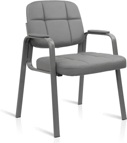 Miniatura 49 de CLATINA Sillas de recepción de espera sin ruedas, silla de invitados de cuero con brazos acolchados, modernas sillas de escritorio de oficina marrón