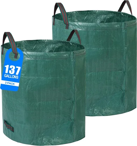 2 paquetes de 137 galones de bolsas reutilizables para residuos de jardín con fondo doble, bolsas extragrandes para hojas de césped, resistentes,