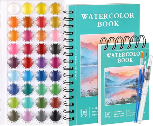 Cuaderno de bocetos de acuarela de 40 hojas con juego de pintura de acuarela de 36 colores, papel de acuarela de 140 libras/10.58 oz (5.5 x 8.5