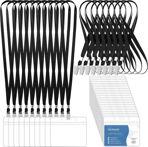 100 unidades de cordones para tarjetas de identificación y 100 unidades de soportes transparentes para etiquetas de nombre reutilizables con clip,