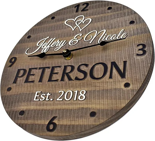 Miniatura 6 de Reloj de pared de madera hecho a mano de 11 pulgadas personalizado para pareja