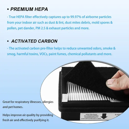 Miniatura 5 de Paquete de 2 filtros de repuesto Idylis Air Purifier Hepa B (2 HEPA + 2 filtros de carbono), apto para purificadores de aire Idylis AC-2125
