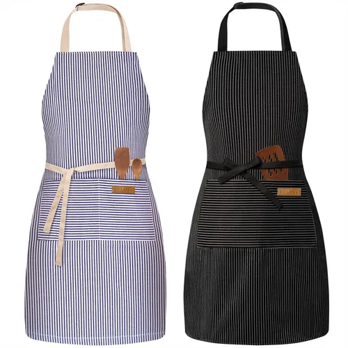 BeLuyi - Paquete de 2 delantales ajustables con peto, delantales de chef para cocina, restaurante, con 2 bolsillos, delantales para mujeres y
