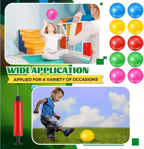 Miniatura 5 de Lenwen 200 bolas Knobby para niños de 6.3 pulgadas, bolas suaves y rebotantes a granel para niños pequeños, juguetes sensoriales inflables con bomba