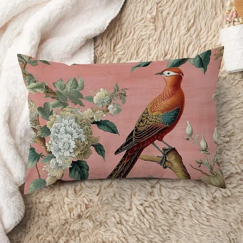 Miniatura 44 de ArogGeld Fundas de cojín de estilo chinoiserie, diseño de flores y pájaros, color rosa rubor, diseño de animales de pavo real, jardín asiático