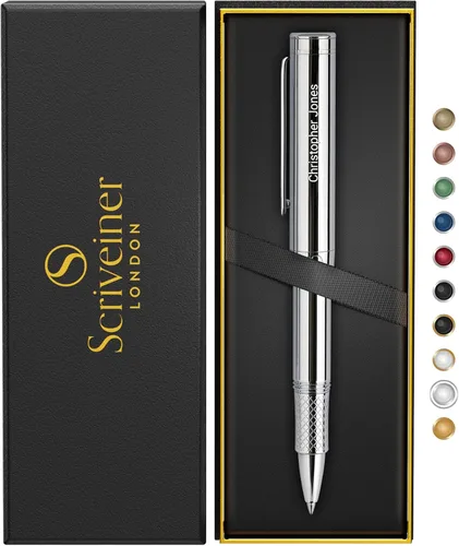 Miniatura 10 de Scriveiner Bolígrafo de Bola Negro EDC de Lujo, Impresionante Bolígrafo de Bola de Bolsillo con Acabado de Oro Real, Gran Regalo para Hombres