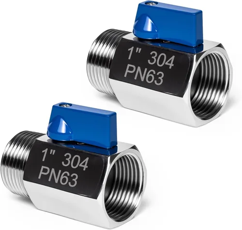 Paquete de 2 válvulas de bola mini de 1", válvula de cierre de acero inoxidable 304 rosca NPT hembra x macho válvulas pequeñas para espacio compacto