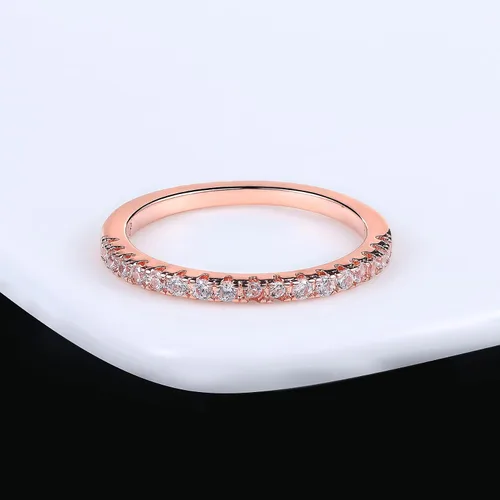 Miniatura 81 de Narica Anillo de 21 piedras chapadas en plata, apilables, corte redondo, zafiro azul, circonita cúbica, relleno de circonita cúbica, halo