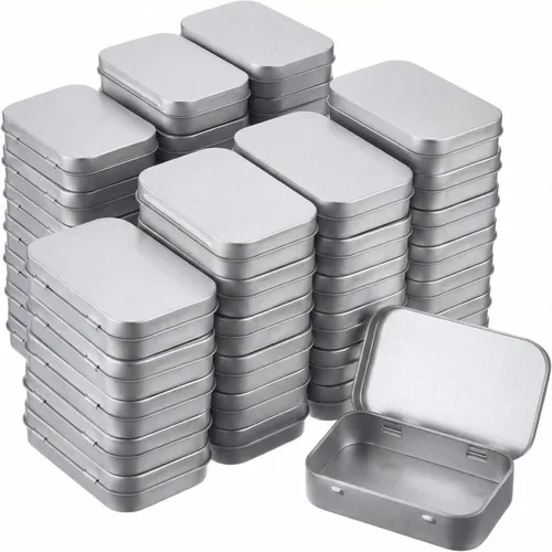 Miniatura 14 de Hotop Paquete de 3 recipientes rectangulares de metal de 3.75 x 2.45 x 0.8 pulgadas, recipientes con tapas, mini caja pequeña portátil para el Negro