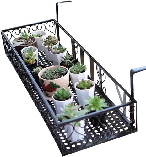 Saim Estante grande para colgar plantas, macetas de metal con ganchos, cubo de flores para balcón, jardín, ventana, porche, patio (23.5 x 8 x 4.5