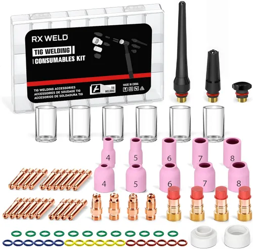 RX WELD 79 piezas Kit de accesorios para antorcha de soldadura TIG lente de gas #10#12 taza de vidrio para WP-17/18/26