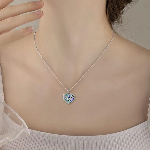 Miniatura 6 de ONEFINITY Collar de urna de cremación para cenizas de plata de ley con concha de abulón, árbol de la vida, collar con medallón que sostiene imágenes