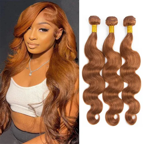 Miniatura 102 de Color 30 paquetes de cabello humano marrón onda del cuerpo paquetes 8 10 12 pulgadas brasileño virgen Remy extensiones de cabello humano doble trama