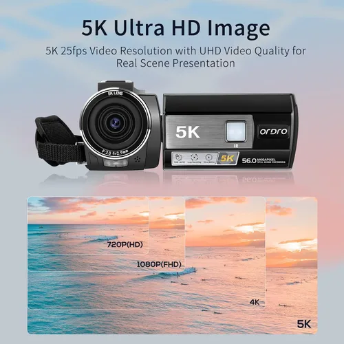 Miniatura 2 de ORDRO Videocámara 5K, videocámara de visión nocturna para viajes YouTube, cámara de video digital con gran angular de 95°, modo WDR, estabilizador