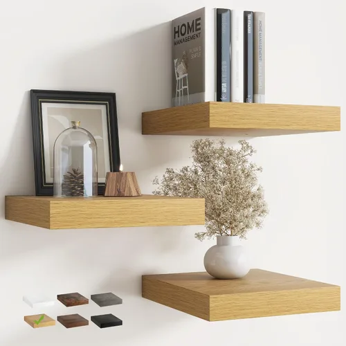 Miniatura 40 de Estantes flotantes para pared con soportes invisibles, estantes de madera de ingeniería montados en la pared con grano de madera para sala de estar
