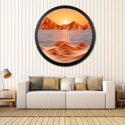 Miniatura 18 de Arte de arena en movimiento para montaje en pared, escultura giratoria de 17.3 pulgadas para montar en la pared, paisaje de arena de mar profundo
