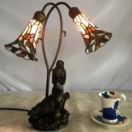 Miniatura 9 de Bieye L10625 Lámpara de mesa con diseño de sirena y lirio, estilo Tiffany, 20 pulgadas de alto