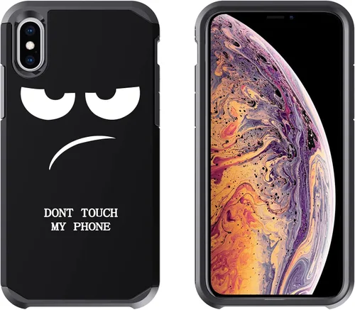 Miniatura 4 de Funda para iPhone Xs Max, bonita funda [Don't Touch My Phone] a prueba de golpes, de doble capa, resistente, funda protectora de plástico