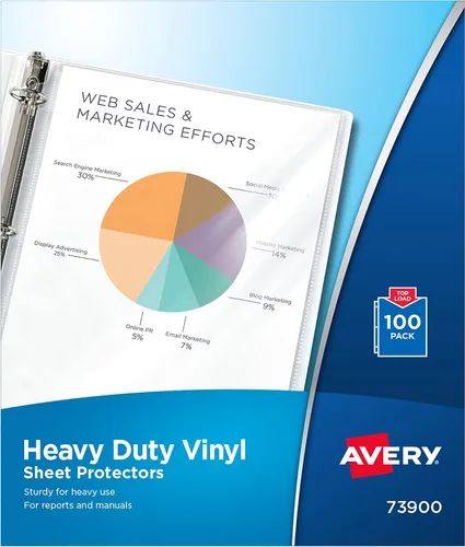 Miniatura 2 de Avery Protectores de láminas de vinilo transparentes resistentes, carga superior, 100 protectores de documentos (73900)