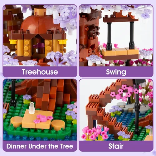 Miniatura 3 de HIGH GODO - Set de construcción micro de árbol bonsái de flor de cerezo, modelos de casa de árbol sakura japonés, kit de construcción