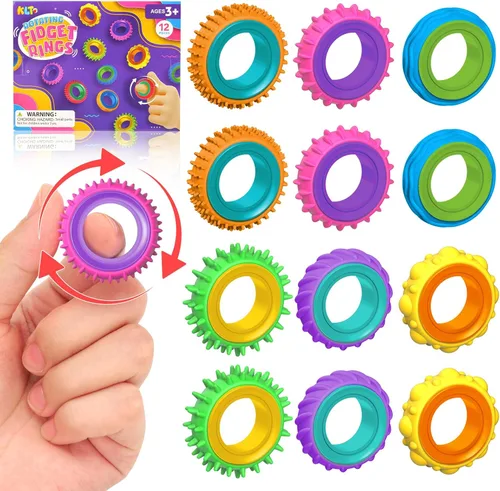Anillos sensoriales para inquietos para niños: paquete de 12 anillos giratorios - Juguetes de textura para el estrés de niños con autismo, calmantes