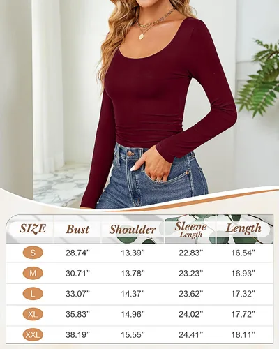Miniatura 6 de Ficerd 3 piezas de camisetas cortas básicas de manga larga para mujer, ajustadas, cuello redondo, color liso, casual, para mujer