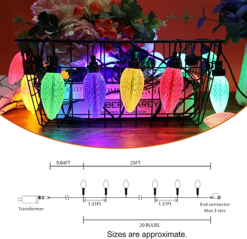 Miniatura 7 de AWQ Cadena de luces para exteriores de 35 pies de 3.9 pulgadas, luz de cono de pino súper grande, inastillable e impermeable, luz decorativa