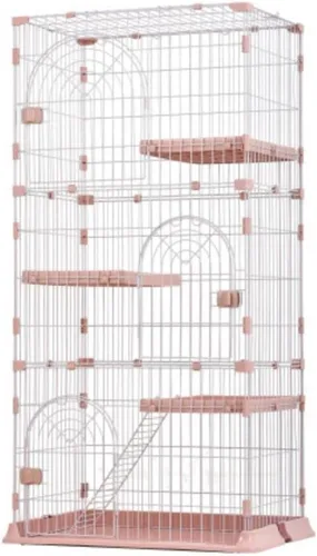 BTM Jaula para gatos, 3 niveles, elegante, casa para gatos, casa para gatos, en casa con escalera, protección, prevención de escapes, fácil montaje,