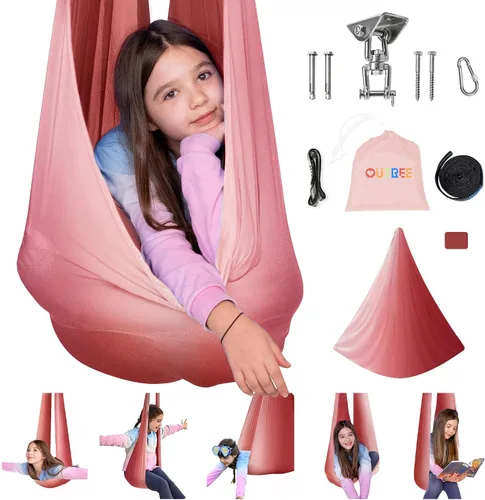 Miniatura 12 de OUTREE Columpio sensorial para niños con gancho giratorio de 360°, columpio de terapia interior ideal para autismo, TDAH, trastorno de procesamiento