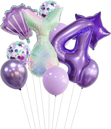 Miniatura 11 de 7 globos de sirena con números para fiesta de cumpleaños de 1, 2, 3, suministros de decoración de cola de sirena para niñas (número 0)