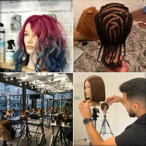 Miniatura 5 de Cabeza de maniquí de 100% cabello humano, cosmetología, pelo, africano, entrenamiento, peinado soplado, corte trenzado, para peluquería