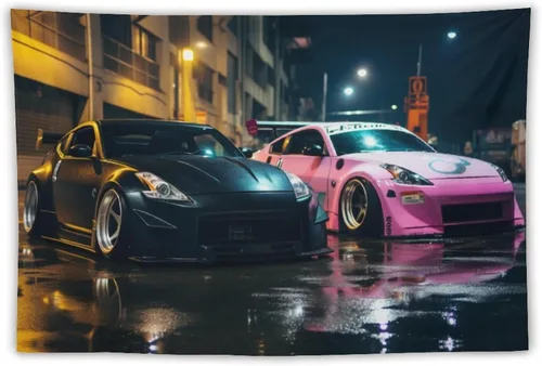 Miniatura 9 de FeoYoed Jdm - Tapiz japonés para automóvil, 350z, color negro y rosa, para estacionar, estación lluviosa, calle, pared, arte de pared