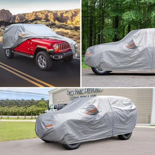 Miniatura 6 de SEAZEN - Funda de coche para Jeep Wrangler de 6 capas, impermeable para todo tipo de clima, funda resistente para 4 puertas Wrangler CJ, YJ, TJ