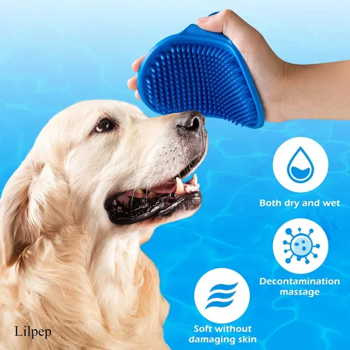 Miniatura 3 de Cepillo para aseo de perro, cepillo de baño con champú para mascotas Lilpep, peine de goma para masaje relajante con mango de anillo ajustable