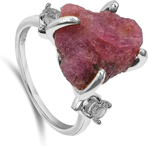 Miniatura 2 de Anillo de cristal crudo real con piedra natal, plata de ley, oro blanco, regalo de joyería para ella, regalo de Navidad, Día de la Madre