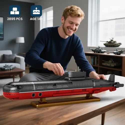 Miniatura 7 de Reobrix Juego de construcción de submarino nuclear para adultos, kit de modelo de submarino nuclear de clase tifón, decoración coleccionable