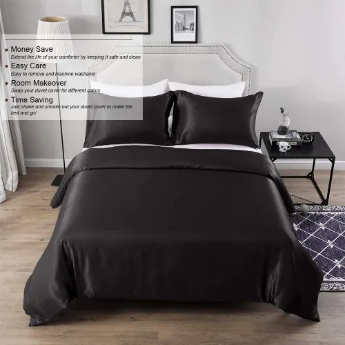Miniatura 8 de HOTNIU Juego de funda de edredón de seda satinada con cierre de cremallera, colección de ropa de cama de 2 piezas ultra suave de alta calidad