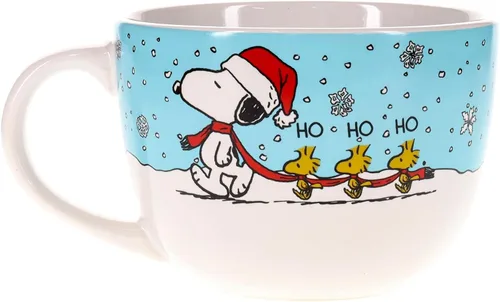 Miniatura 3 de Silver Buffalo Peanuts Snoopy and Woodstock - Tazón de cerámica para sopa con asa para helado, cereales, bebidas, capacidad para 24 onzas